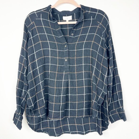 Lou & Grey Tops - 2/$30 Lou & Grey Windowpane Crinkle Henley Tunic Shirt XS #8808